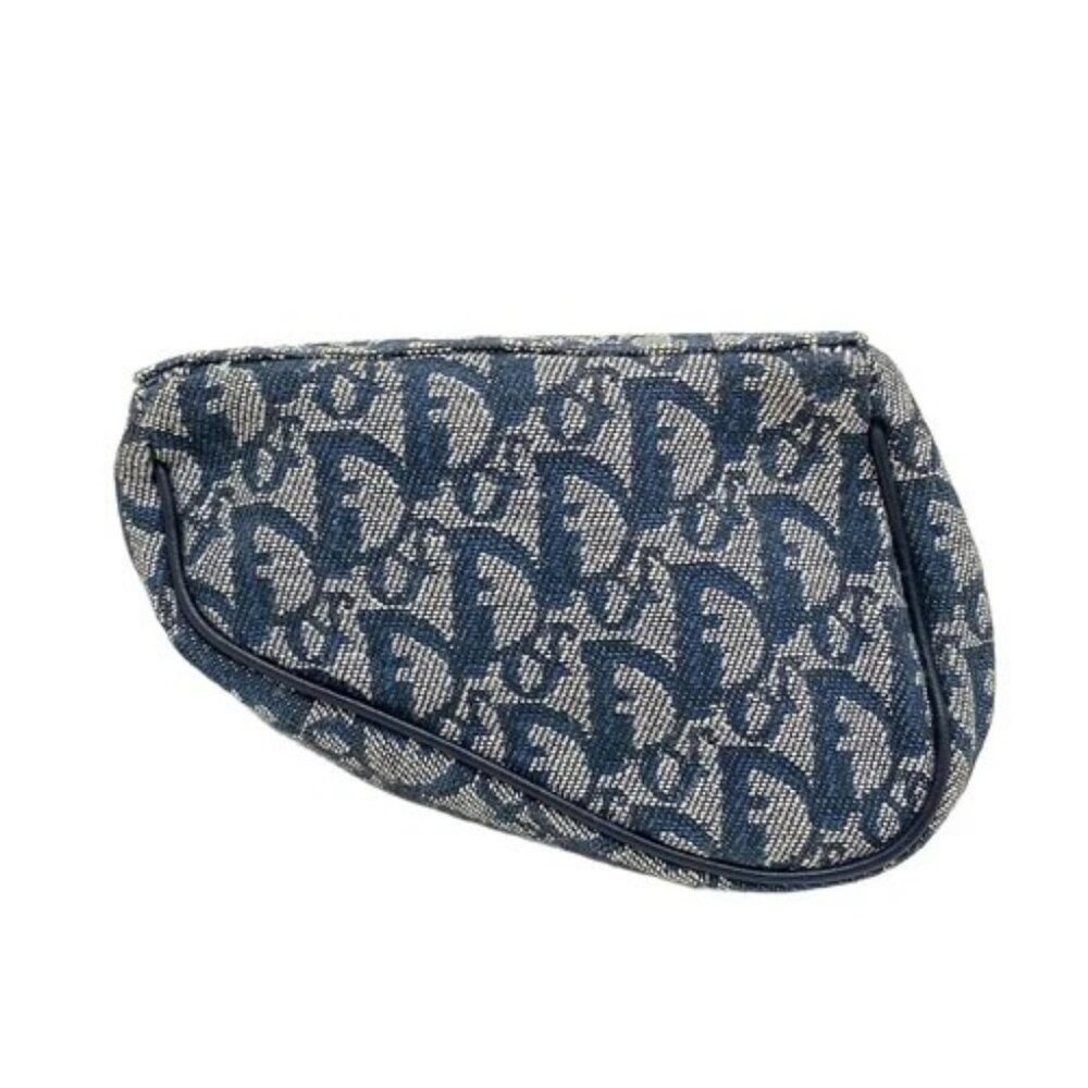 DIOR/ChristianDior Logogram - Navy White Jacquard Leather Pouch - Picture 2 of 9